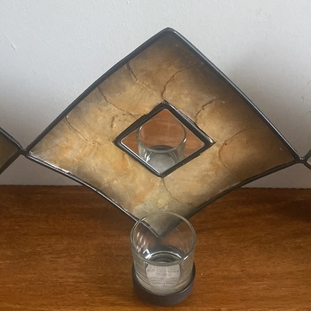 Vintage Pier 1 Slag Glass Diamond Tea Light Wall Mirror 25.5”.